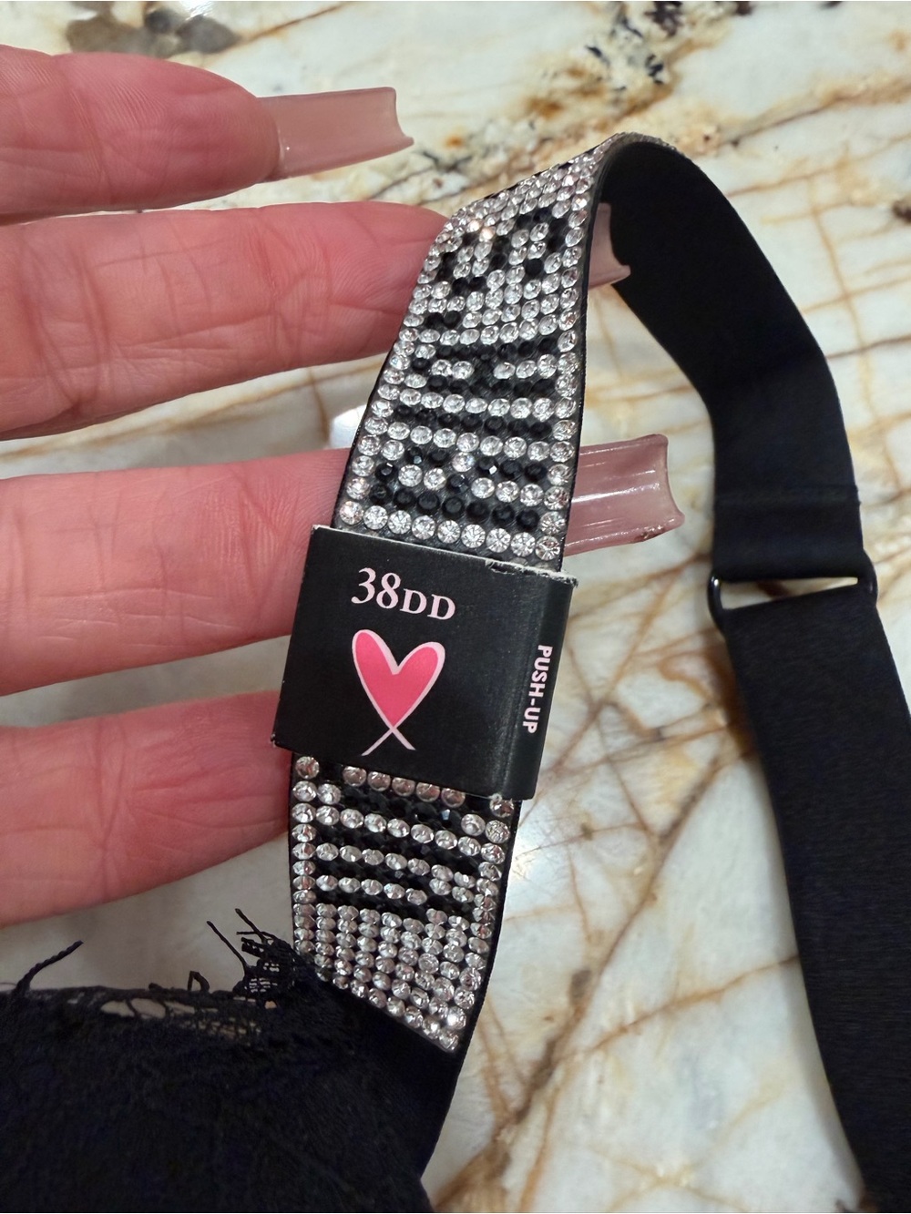 Victoria's Secret Black Bra Strap with Clear Crystal Rhinestones